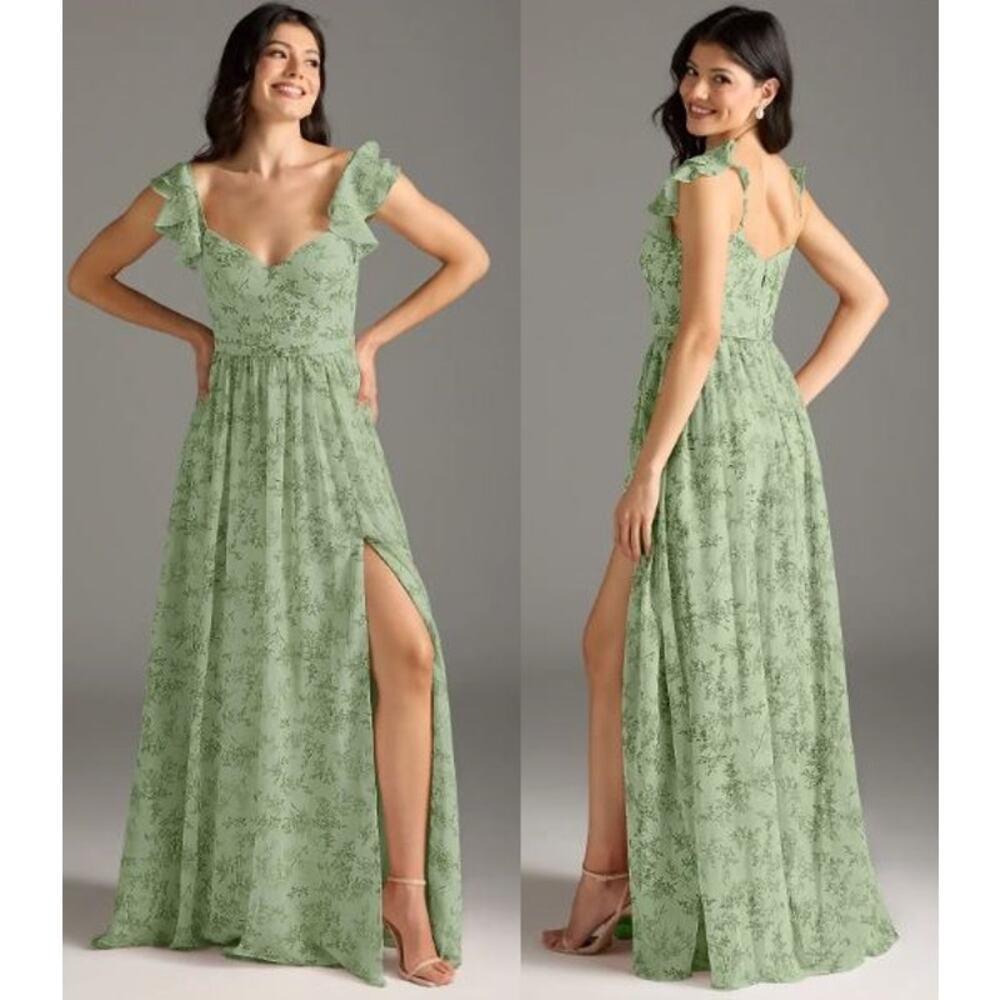 Azazie Green Floral Maxi Dress